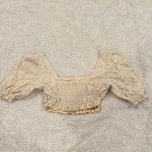 Urban Outfitters Beige Eyelet Puff Sleeve Crop Top